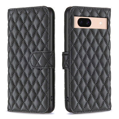 Black diamond lattice leather flip wallet phone case with magnetic strap and cutouts