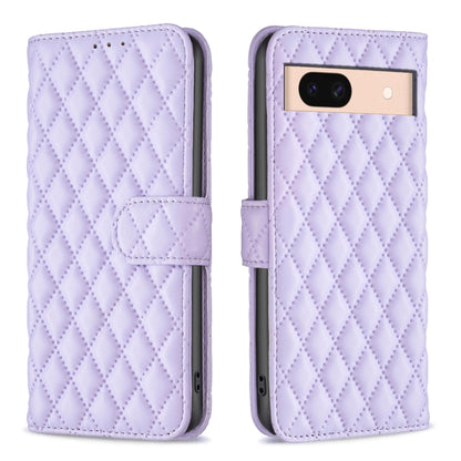 Light purple diamond lattice leather flip wallet phone case with magnetic strap