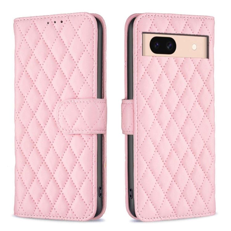 Pink diamond lattice leather flip wallet phone case with magnetic strap and camera cutout