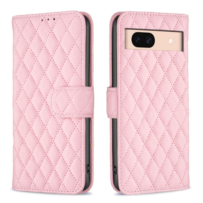 Pink diamond lattice leather flip wallet phone case with magnetic strap and camera cutout