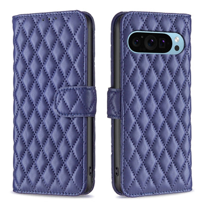 Purple diamond lattice leather flip wallet phone case with strap and camera cutout