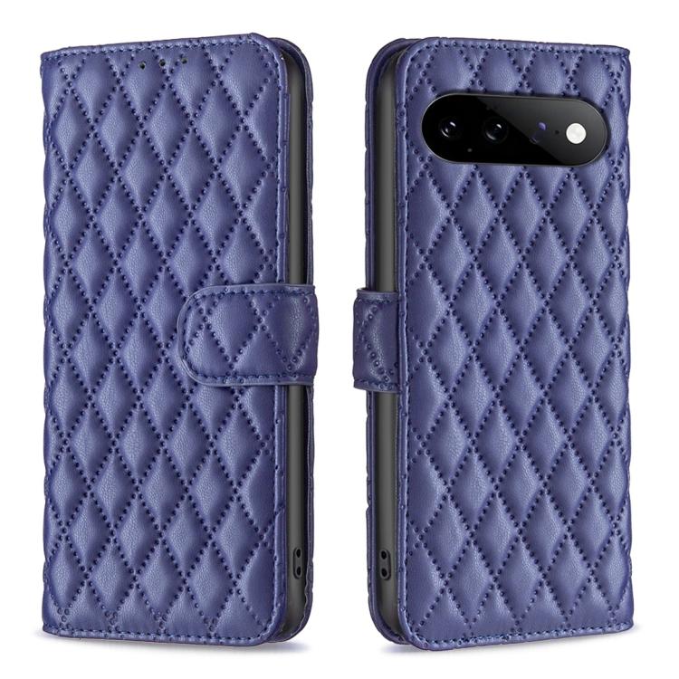 Purple diamond lattice leather flip wallet phone case with strap and camera cutout