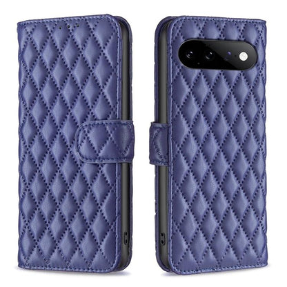 Purple diamond lattice leather flip wallet phone case with strap and camera cutout
