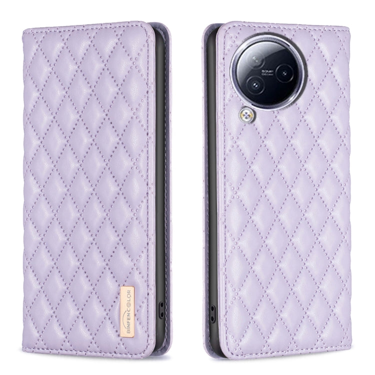 Magnetic leather flip phone case with diamond lattice, purple
