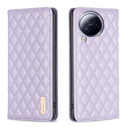 Magnetic leather flip phone case with diamond lattice, purple