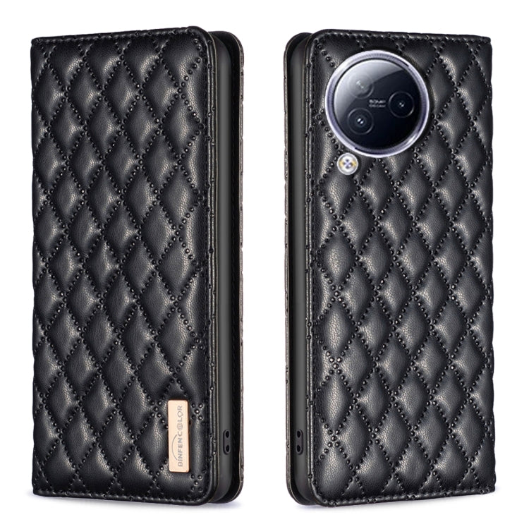Magnetic leather flip phone case with diamond lattice, black