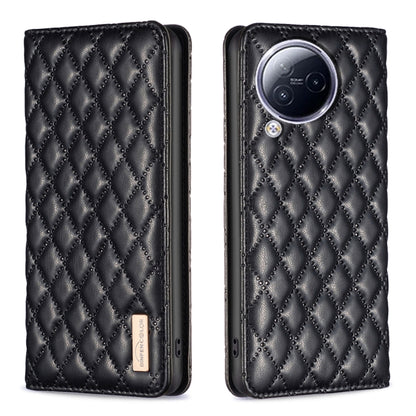 Magnetic leather flip phone case with diamond lattice, black