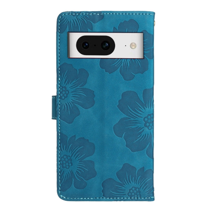 Blue embossed flower leather wallet phone case with camera cutout and flip cover