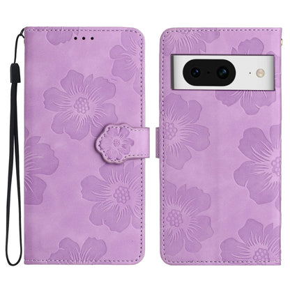Purple embossed flower leather wallet phone case with magnetic flap and wrist strap