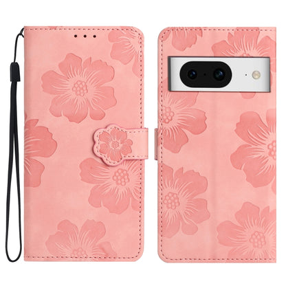 Pink embossed flower leather wallet phone case with magnetic flap and wrist strap