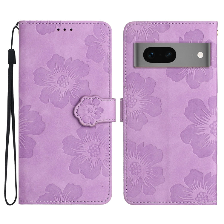 Purple flower-embossed leather phone case, folio flap with wrist strap