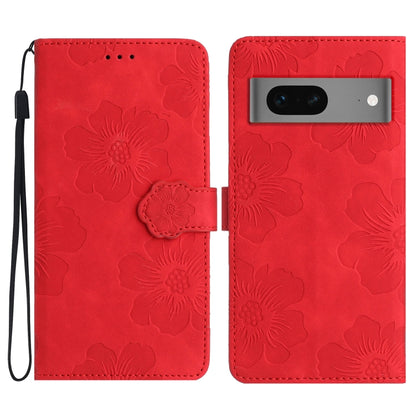 Red flower-embossed leather phone case, folio flap with wrist strap