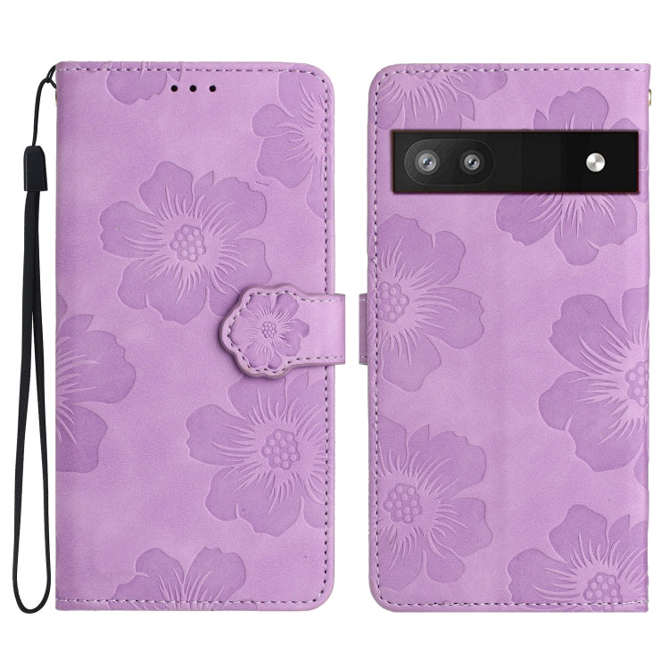 Flower-embossed leather phone case in purple with wrist strap and card holder