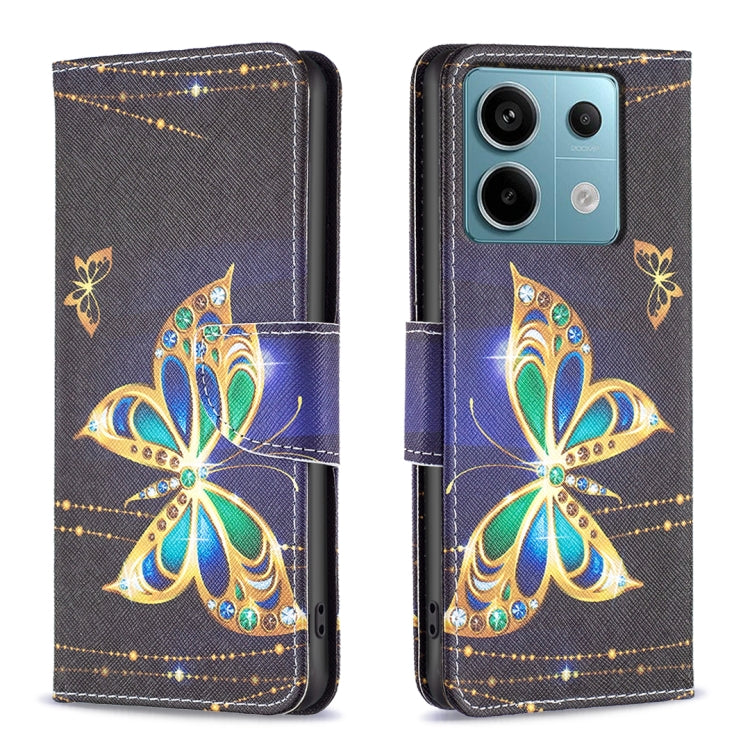 Leather phone case, wallet-style, colorful butterfly floral pattern with magnetic flap.