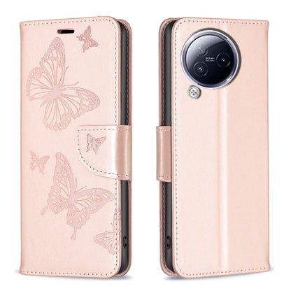 Light pink butterfly embossed leather phone case with folio flap and camera cutout.