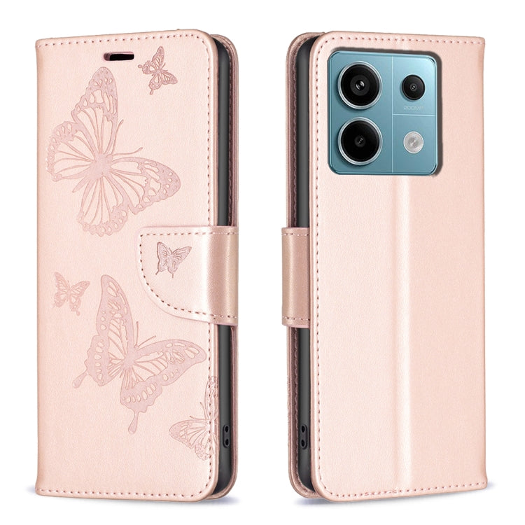 Rose gold embossed leather phone case with butterfly pattern and flip strap