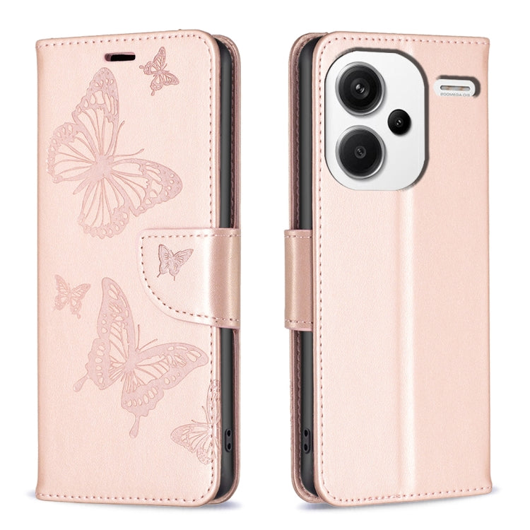 Light pink embossed leather phone case with butterfly pattern and folio strap closure