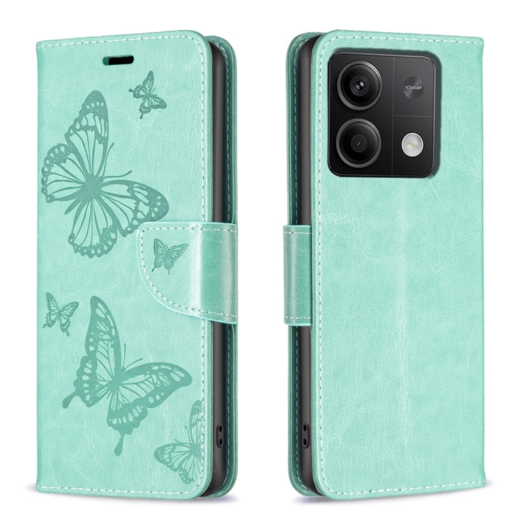 Aqua mint embossed leather phone case with butterfly print and flip strap