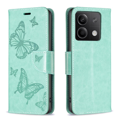 Aqua mint embossed leather phone case with butterfly print and flip strap