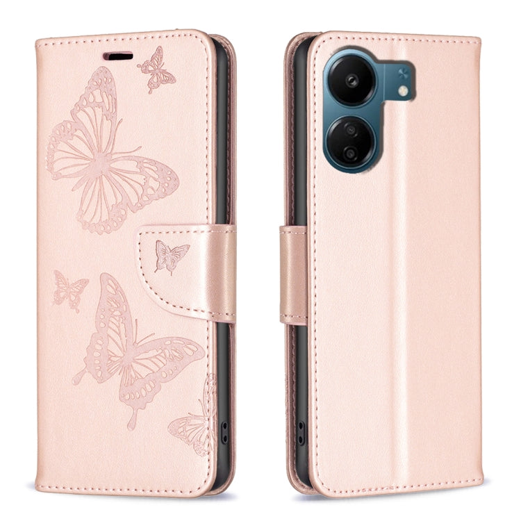 Light pink embossed leather phone case with butterfly pattern and folio strap closure