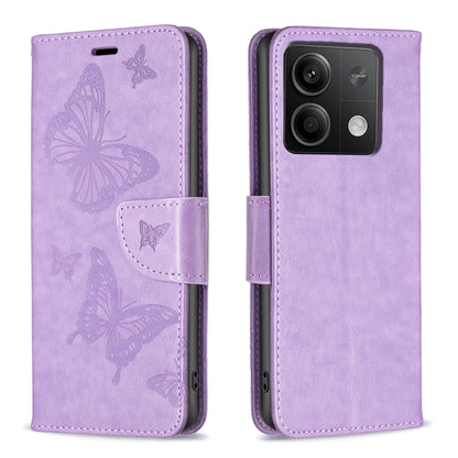 Lavender embossed butterfly leather flip phone case with card holder and side strap