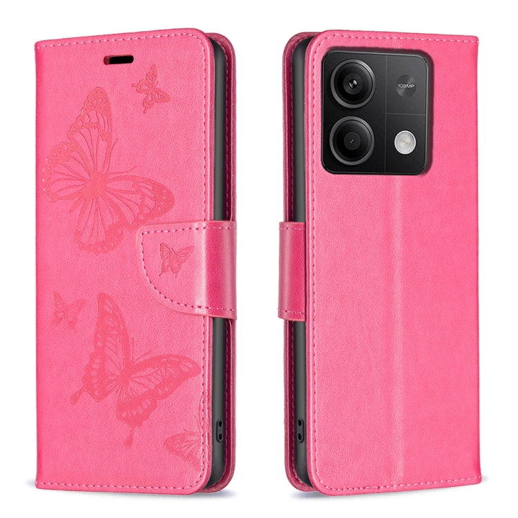 Pink embossed butterfly leather flip phone case with card holder and side strap