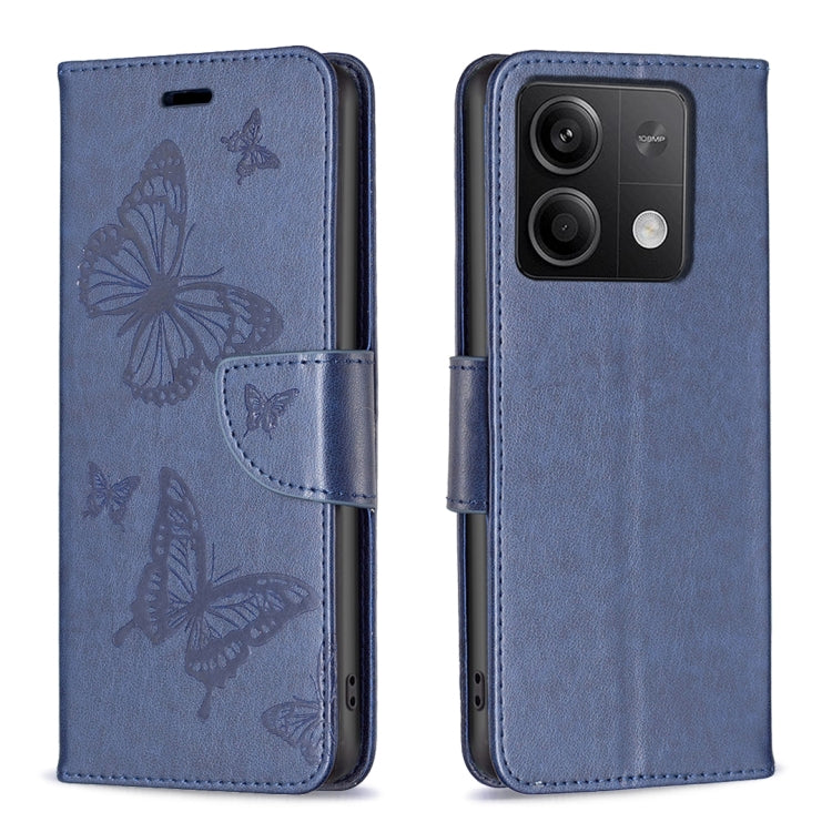 Slate blue embossed butterfly leather flip phone case with card holder and side strap