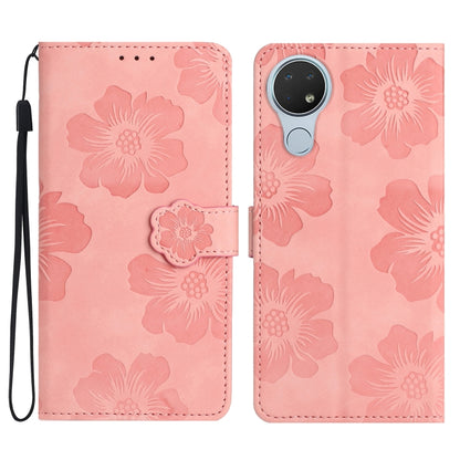 Pink floral embossed leather folio phone case with wrist strap and magnetic clasp