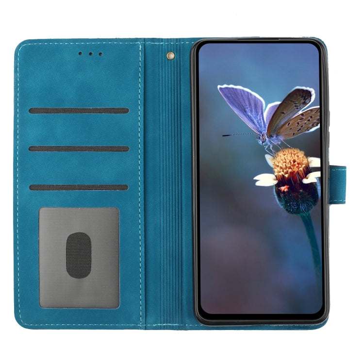 Blue embossed flower leather phone wallet case with card slots and camera window