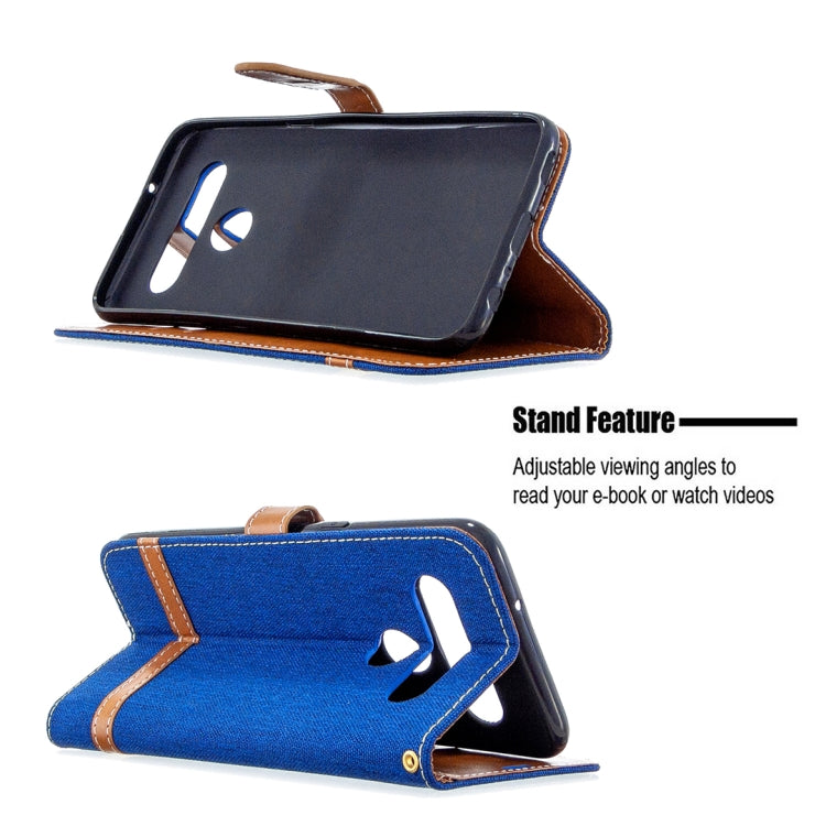 Blue denim wallet flip phone case with stand angle and card slot flap design