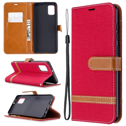 Red flip wallet phone case with card slots, lanyard strap, and folding stand cover.