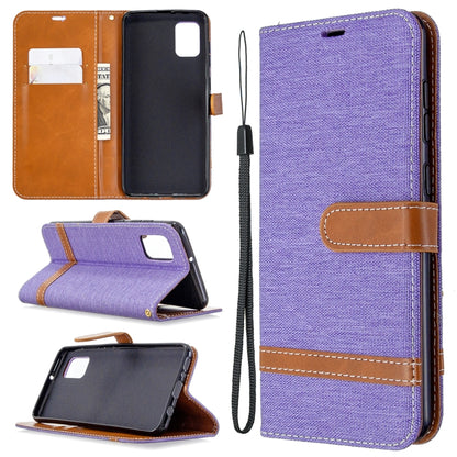 Purple flip wallet phone case with card slots, lanyard strap, and folding stand cover.