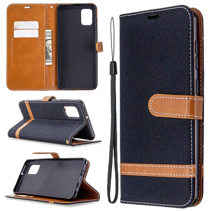 Dark navy flip wallet phone case with card slots, lanyard strap, and folding stand cover.