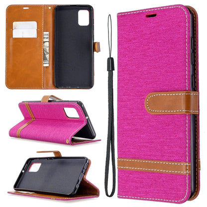 Pink denim phone wallet case with card slots, horizontal flip stand, and wrist lanyard