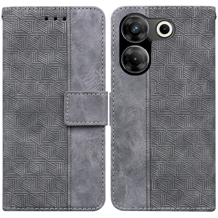 Grey geometric embossed leather phone wallet case with magnetic flap and card holder