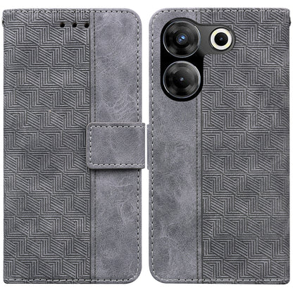 Grey geometric embossed leather phone wallet case with magnetic flap and card holder