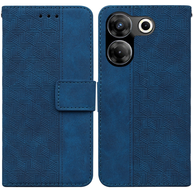 Blue geometric embossed leather phone wallet case with magnetic flap and card holder