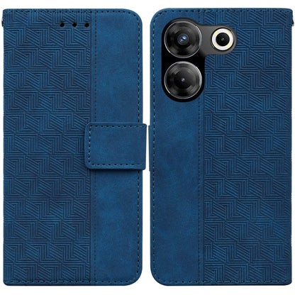 Blue geometric embossed leather phone wallet case with magnetic flap and card holder