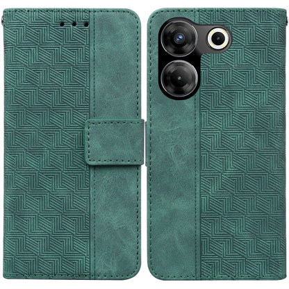 Green geometric embossed leather phone wallet case with magnetic flap and card holder