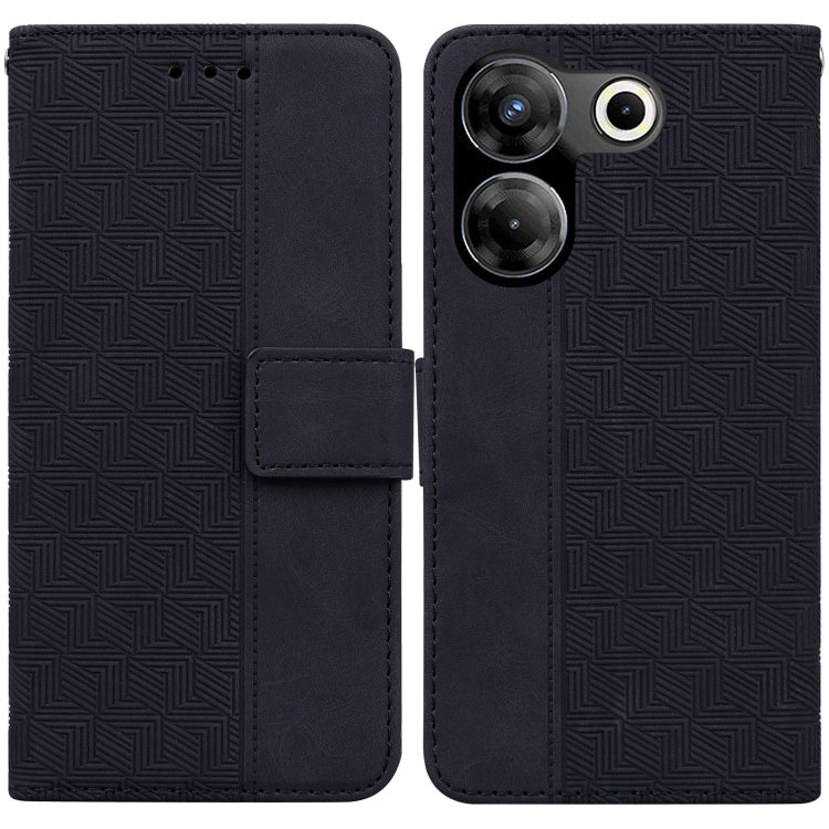 Black geometric embossed leather phone wallet case with magnetic flap and card holder