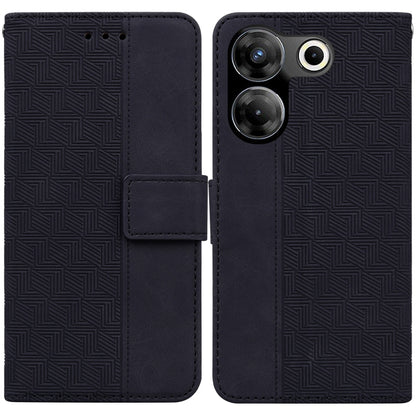 Black geometric embossed leather phone wallet case with magnetic flap and card holder