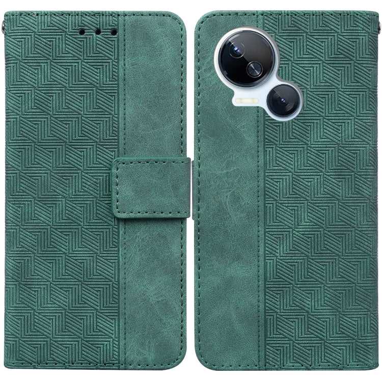 Green geometric embossed leather phone wallet case, flip cover and card slot