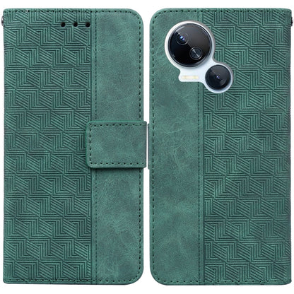 Green geometric embossed leather phone wallet case, flip cover and card slot