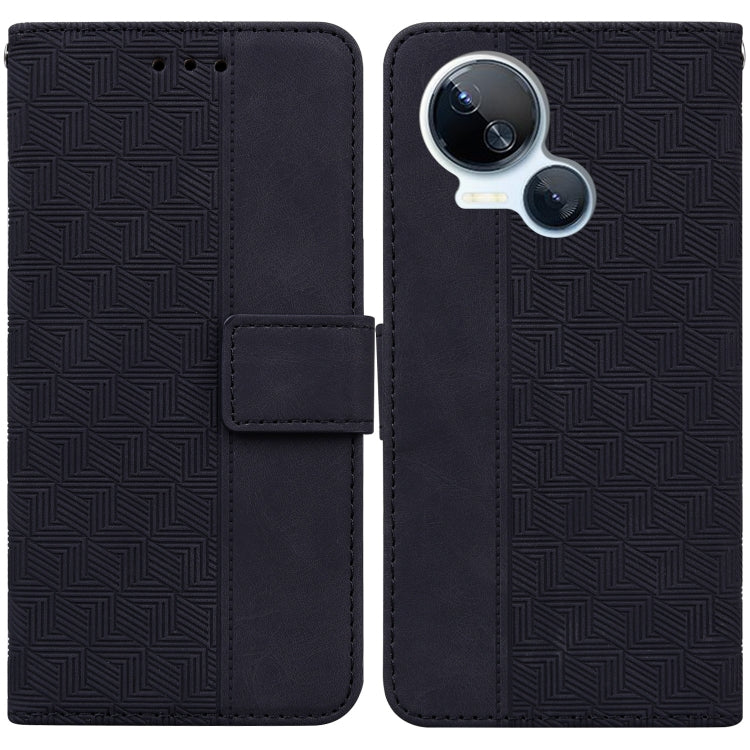 Black geometric embossed leather phone wallet case, flip cover and card slot