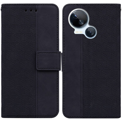 Black geometric embossed leather phone wallet case, flip cover and card slot