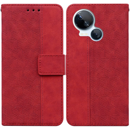 Red geometric embossed leather phone wallet case, flip cover and card slot
