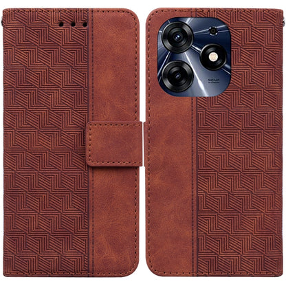 Brown geometric embossed leather phone wallet case, flip cover and card slot