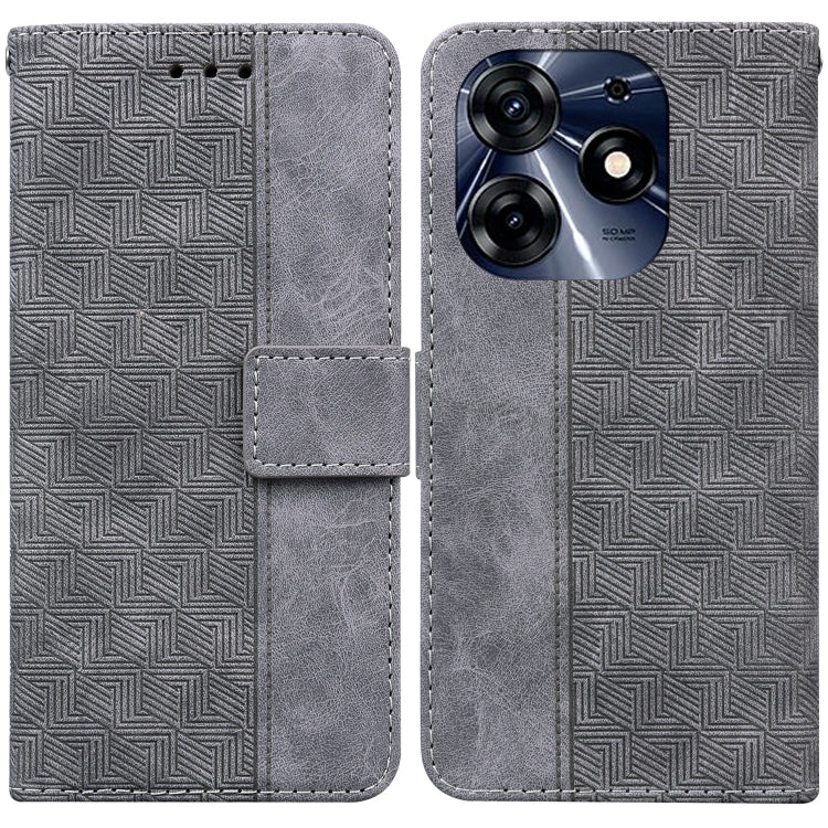 Grey geometric embossed leather phone wallet case, flip cover and card slot