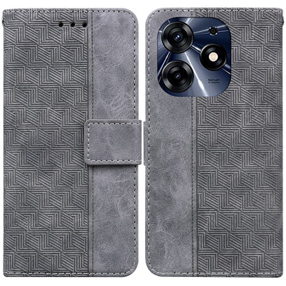 Grey geometric embossed leather phone wallet case, flip cover and card slot