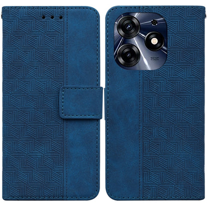 Blue geometric embossed leather phone wallet case, flip cover and card slot